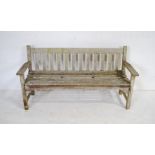 A weathered Burma teak 'Lister Seat' slatted garden bench - length 158cm