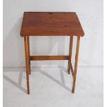 A vintage folding wooden school desk - length 56cm, depth 51cm, height 76cm