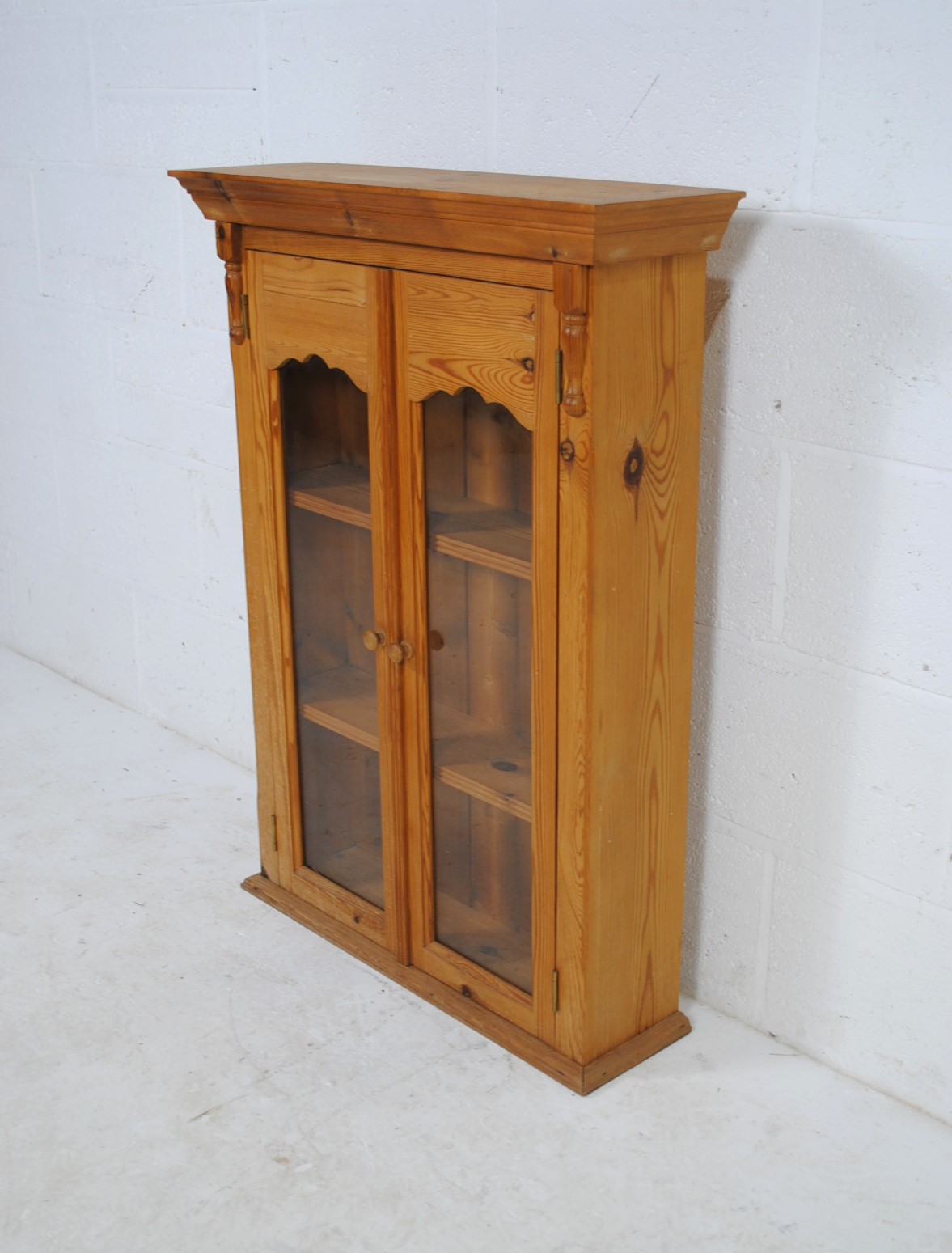 A pine glazed two door cabinet - length 71cm, depth 20.5cm, height 95cm - Image 2 of 7
