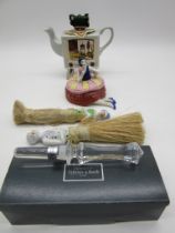 A Cardew Ltd edition tea pot designed for Channel 4, along with a half doll powder pot marked HR238,