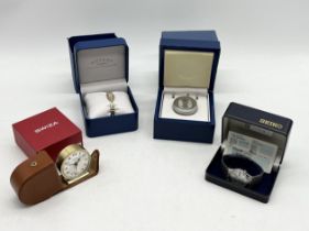 A Rotary Elite ladies wristwatch, a Rotary Heritage pocket watch along with a Seiko stainless