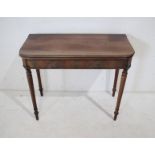 A Georgian mahogany folding tea table - length 91cm, depth 45cm, height 75cm