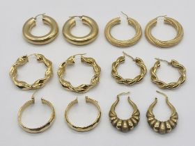 Six pairs of 9ct gold hoop earrings, weight 33.2g