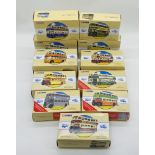 A collection of eleven boxed Corgi Classics Public Transport double-decker buses including Leyland