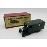 A boxed Britains Army Ambulance (No1512) - missing driver and wounded man on stretcher