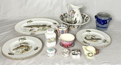 A collection of various china including Portmeirion jug and bowl, Coarse fishing themed plates etc.