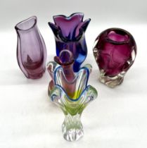 A collection of Bohemia art glass vases