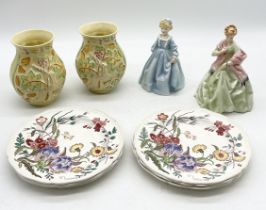 A collection of various china including pair of Crown Devon vases with leaping stag motif, two Royal