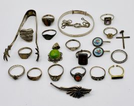 A collection of 925 silver rings, bracelets etc. total weight 77.9g