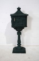 A Victorian style cast iron post box on pillar - height 107cm