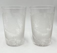 A pair of Victorian glass tumblers engraved with ferns and Scandinavian imagery