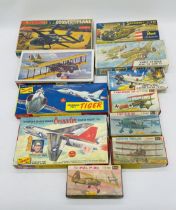 A collection of eleven boxed military planes plastic construction kits including The Lindberg Line