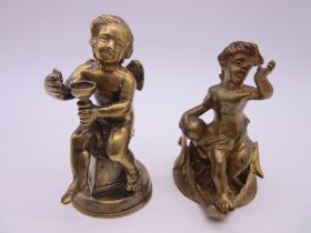 A brass cherub figure along with a gilded cherub (tallest 12cm)
