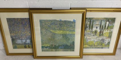 Three Gustav Klimt prints of various landscapes