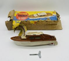 A boxed Tri-ang Thames Clockwork 14" Cabin Cruiser with original key - box A/F