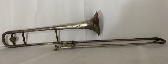 A vintage Boosey & Hawkes silver plated trombone