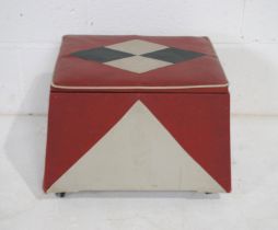 A mid century vinyl upholstered sewing box - length 46cm, depth 35cm, height 32cm