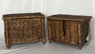 Two freestanding wicker fishing baskets