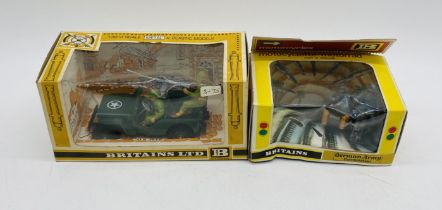 A vintage boxed Britains U.S. Jeep military vehicle metal and plastic model (9786), along with a