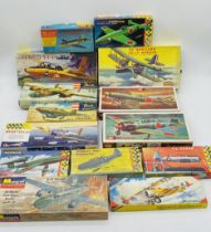 A collection of fourteen boxed plastic construction model kits all relating to military airplanes