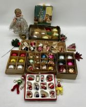 A collection of vintage Christmas decorations.