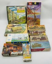 A collection of various boxed plastic construction model kits including three by Paramount (Royal