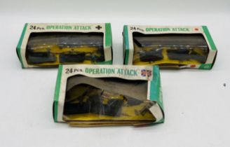 Three boxed Marx Toys Operation "Attack" 24 pieces military plastic model sets - boxes A/F