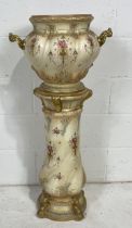 A Crown Devon blush ivory two handled jardiniere on matching stand decorated with classical swags