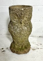 A weathered reconstituted stone planter in the form of an owl, height 52cm