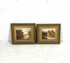 A pair of Charlotte Cox (1845 - 1928) gilt framed watercolours "Ruin by a River" and a "