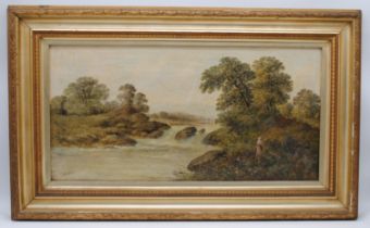 A framed oil on canvas of a river scene, signed 'Goodwin' - 46.5cm x 76.5cm