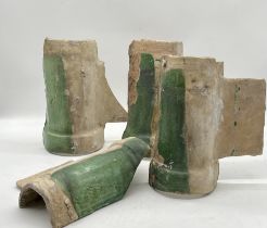 Four pieces of French part glazed terracotta guttering