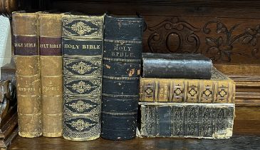 A collection of religious texts including a number of Victorian bibles and a 1745 Common Book of