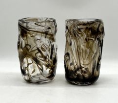 Two Whitefriars knobbly glass vases. Height 22cm