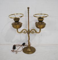 A converted brass oil lamp