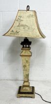 A large Chinoiserie style lamp with matching shade