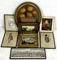 A collection of vintage framed prints and pictures including prints of an officer of The Black