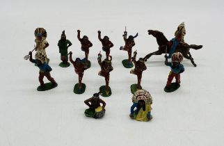 A small collection of Timpo Red Indians metal figures