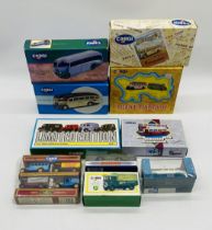 A collection of mainly boxed Corgi die-cast vehicles including Island Transport, Corgi AEC Regal