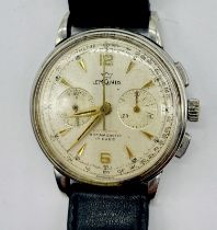 A gentleman's Lemania 105 chronograph circa 1950's with double register and outer tachymeter scale