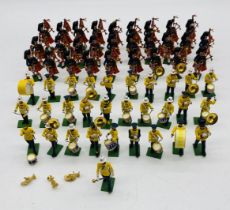A collection of Britains plastic figurines including US Military Band and Scots Guard Pipers band