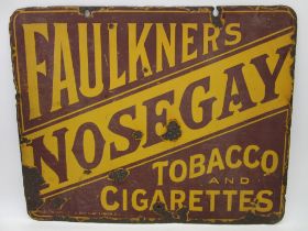 A vintage double sided enamelled sign "Faulkner's Nosegay Tobacco and Cigarettes"