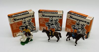 Three boxed Britains Swoppets cowboy model figures including Cowboy Prisoner Mounted (640), Cowboy