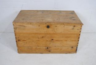 An antique pine trunk, with single drawer under - length 86cm, depth 48cm, height 49cm