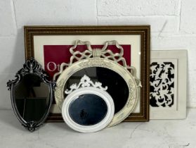 Four modern wall mirrors plus a gilt picture frame 70cm x 54cm.