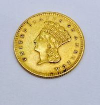 An 1856 $1 dollar gold coin, weight 1.7g