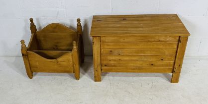 A pine trunk, along with a pine magazine rack