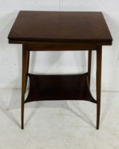 An Edwardian fold over card table with inlaid detailing - height 73cm, width 53cm, depth 38cm