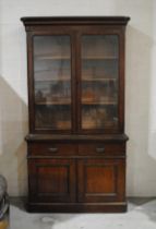 An Edwardian mahogany display cabinet, with two drawers and cupboard under - length 121cm, depth