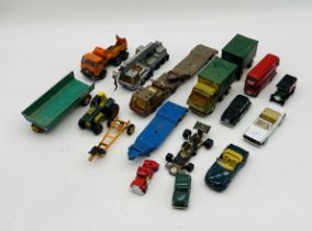 A small collection of playworn die-cast vehicles including Tonka, Matchbox, Lesney, Welly etc